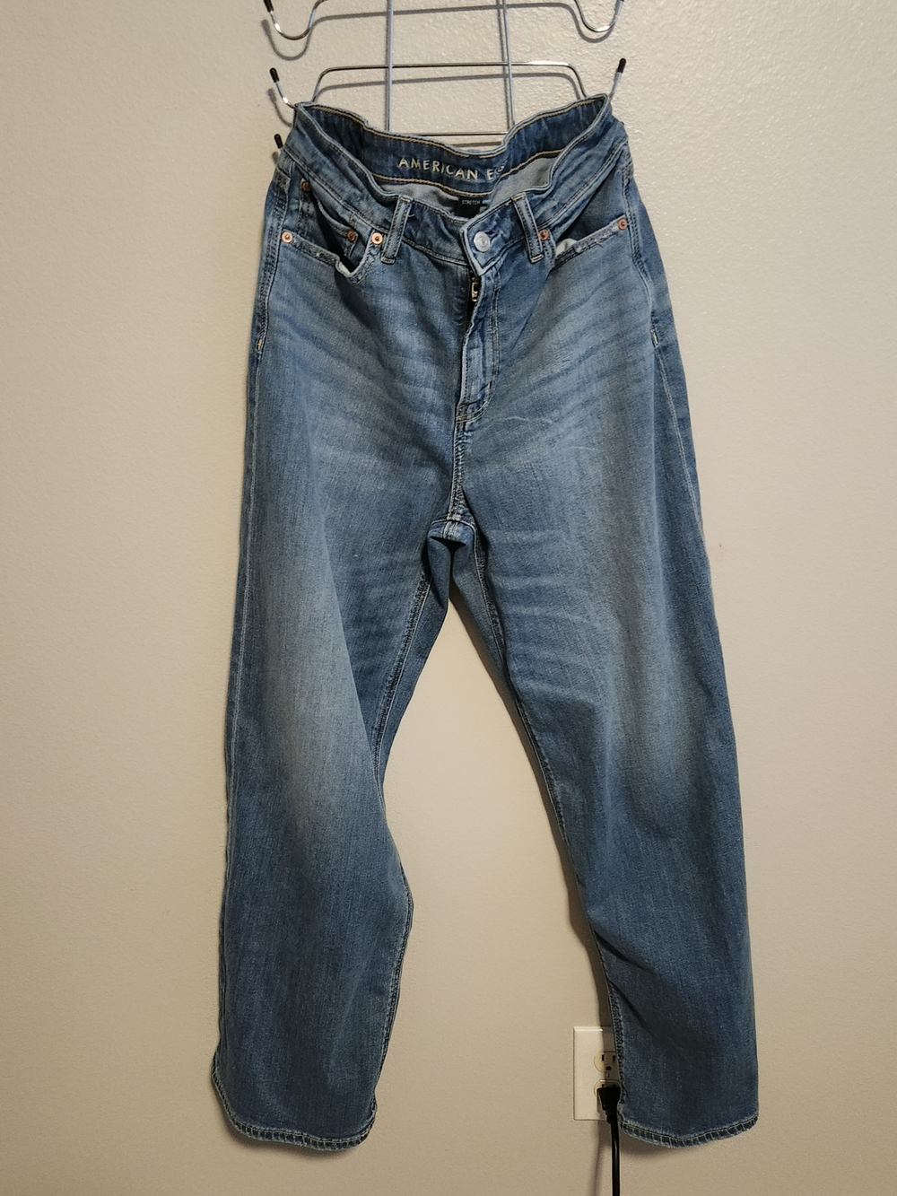 American Eagle Super High Rise Baggy Wide Leg Jeans Size 4 Blue Stretch Denim - Picture 7 of 11